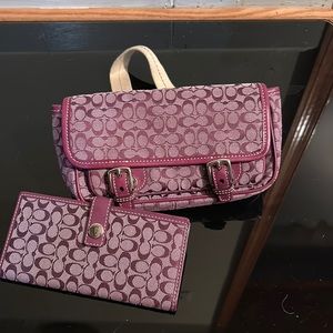 Coach Pink Canvas and Leather Fanny Pack/ CrossBody and Matching Wallet